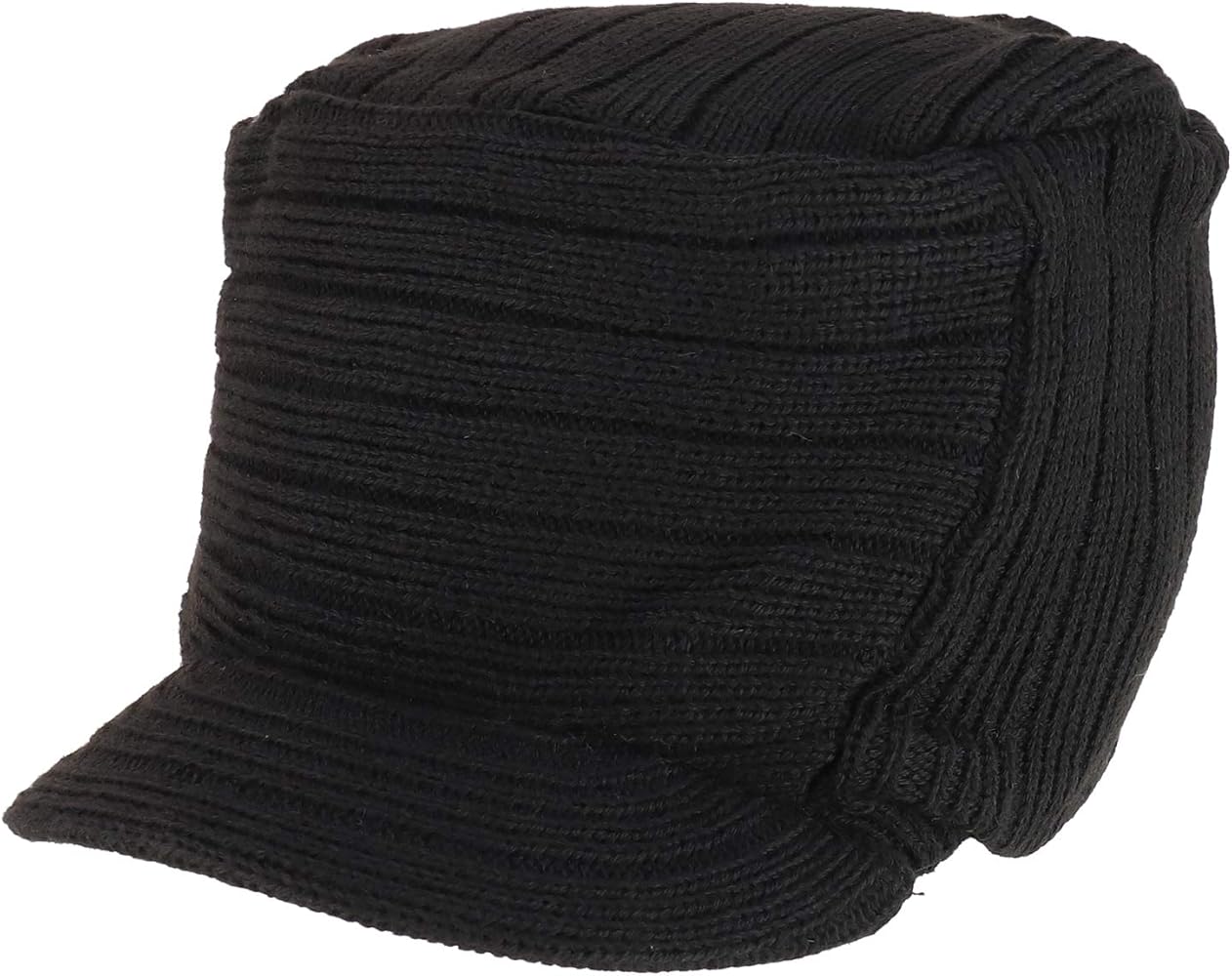 Flat Top Army Style Knitted Visored Beanie Cap