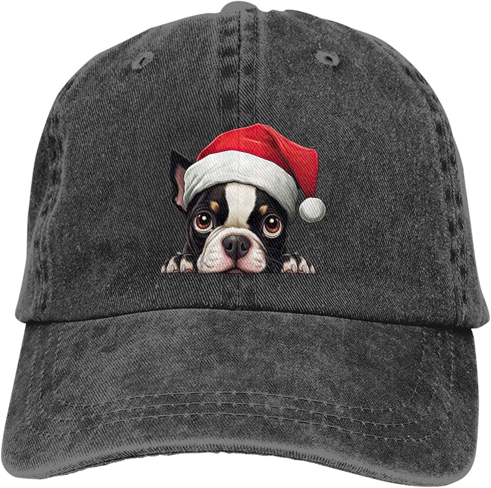 Christmas Dog Boston Terrier Baseball Cap Golf Dad Hat Adjustable Original Classic Low Profile Cotton Hat Men Women