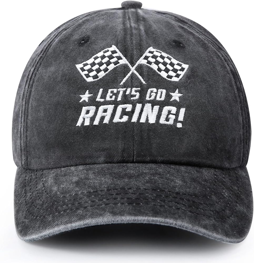 Race Hats for Men Women, Race Day Hat, Racing Cap, Gift for Race Car Fans, Adjustable Flag Embroidered Baseball Hat