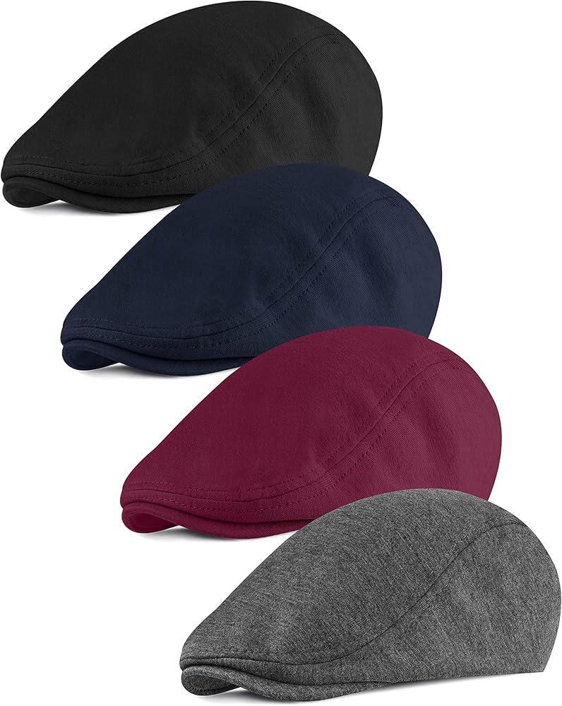 4 Pieces Newsboy Men's Hat Newsboy Cap Flat Cap Soft Stretch Fit Men Cap Cabbie Hunting Cap for Men Outdoor Daily Use