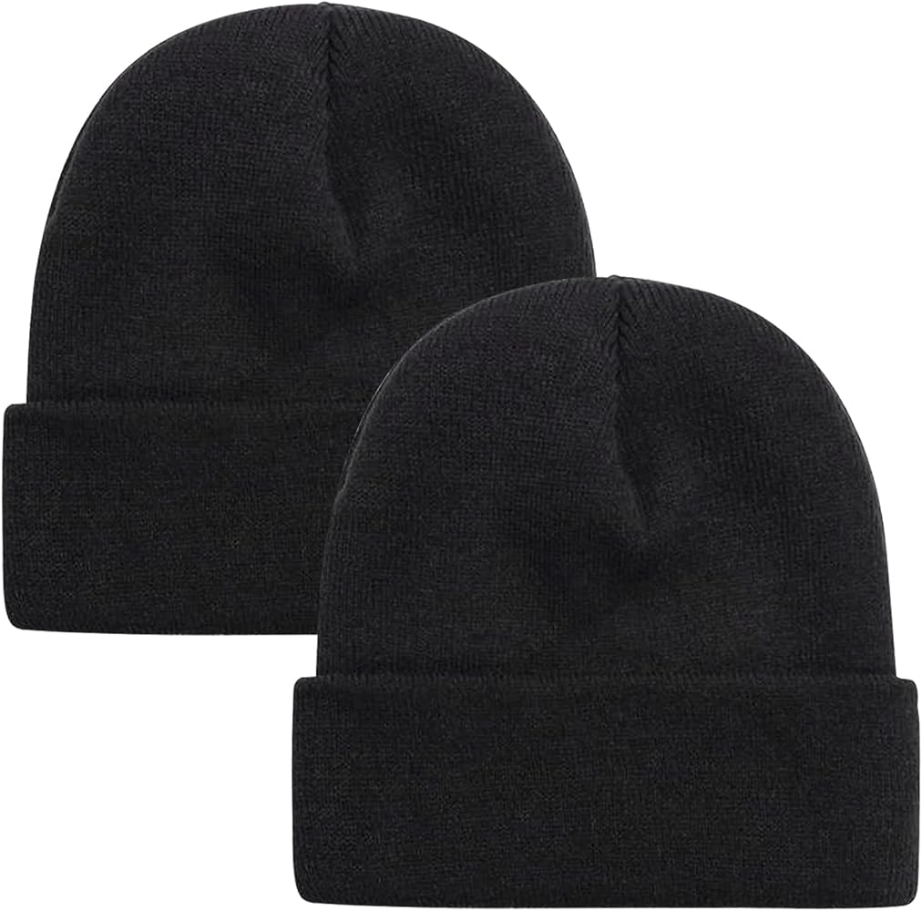 ZOORON 1 & 2 Packs Beanie for Men Women Warm Winter Hats Acrylic Knit Cuffed Beanie Cap Unisex