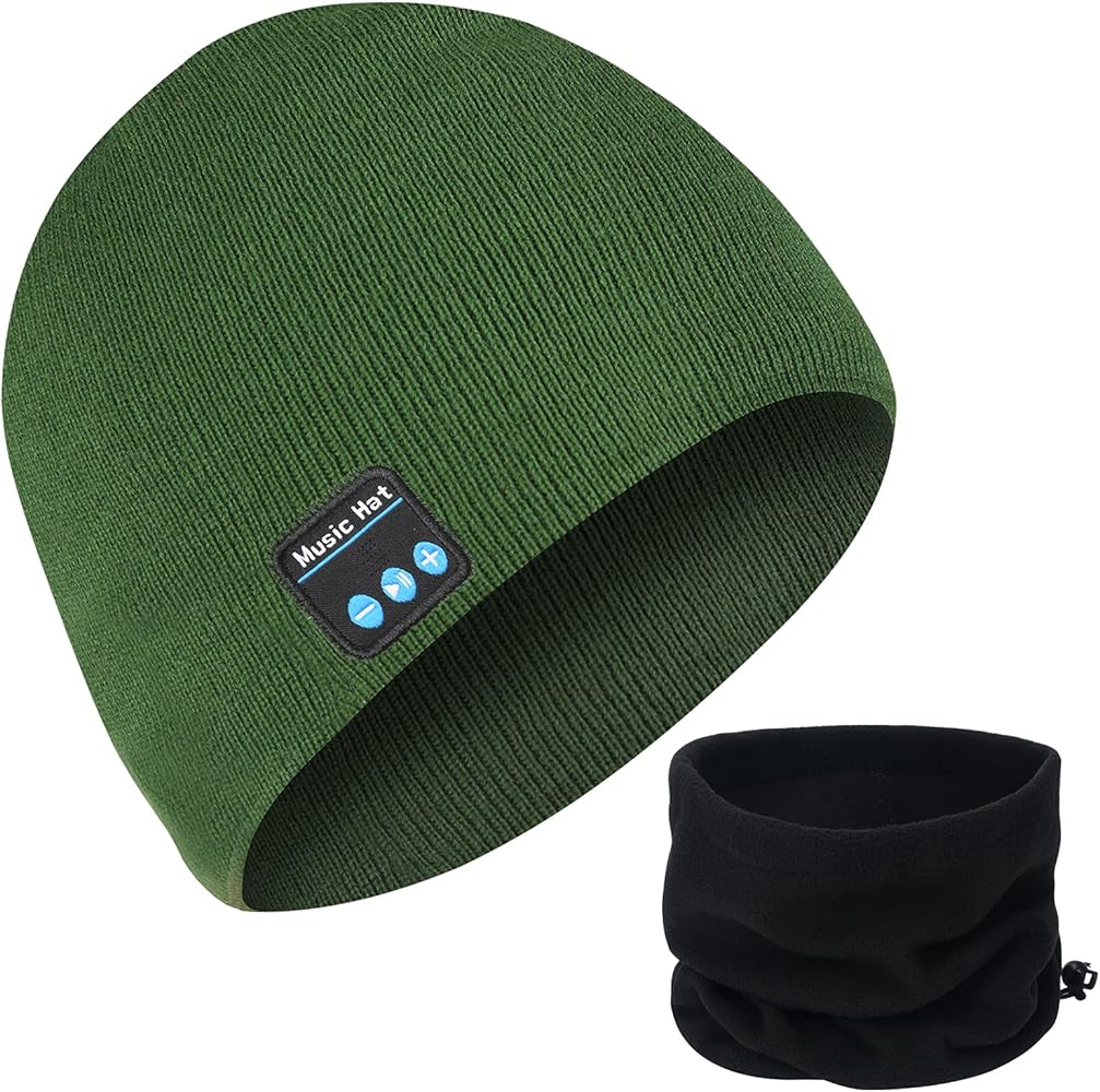 MISERWE Wireless Beanie Hat with Neck Gaiter Scarf V5.0 Unisex Men's Sports Hats & Cap Winter Outdoor Sports Knit Cap Wireless Stereo Headphone（Green）