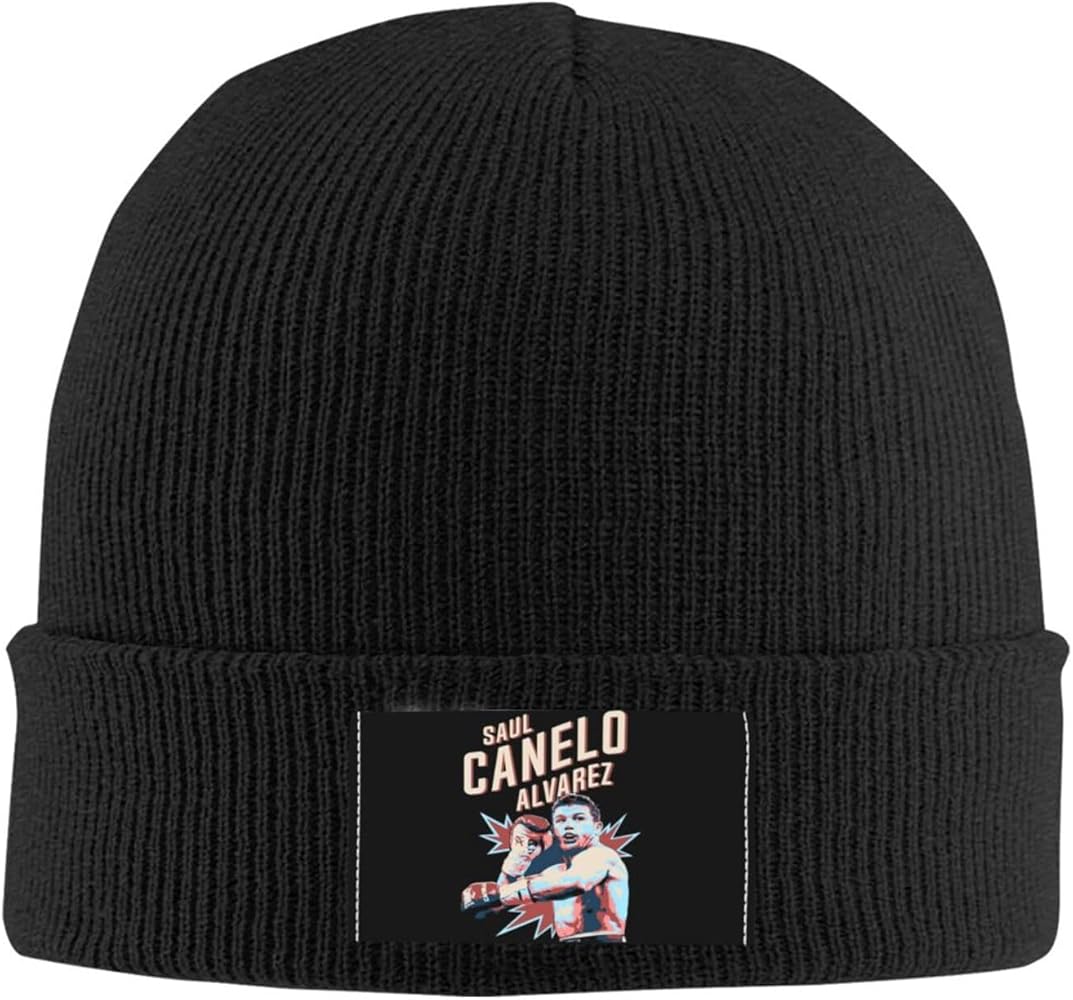 Alvarez Mexico Boxer Canelo Beanie for Men Women Knit Cap Soft Skull Hat Winter Hat Unisex Knit Cuffed Beanies Beautiful Knit Hat Running Hat Warm Hats Stylish Daily Beanie Hat for Fitness Black