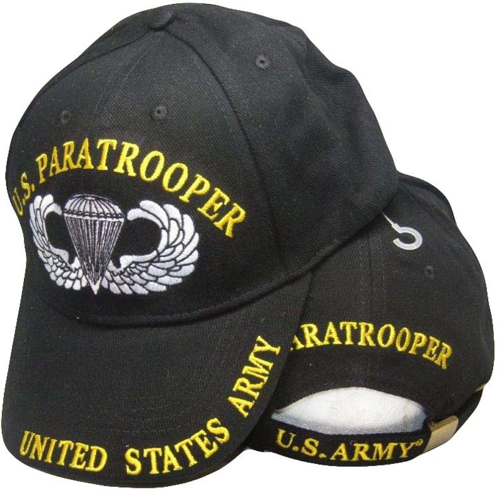 AES U.S. Army Paratroopers Crest Diamond Wings Black Embroidered Cap Hat EE