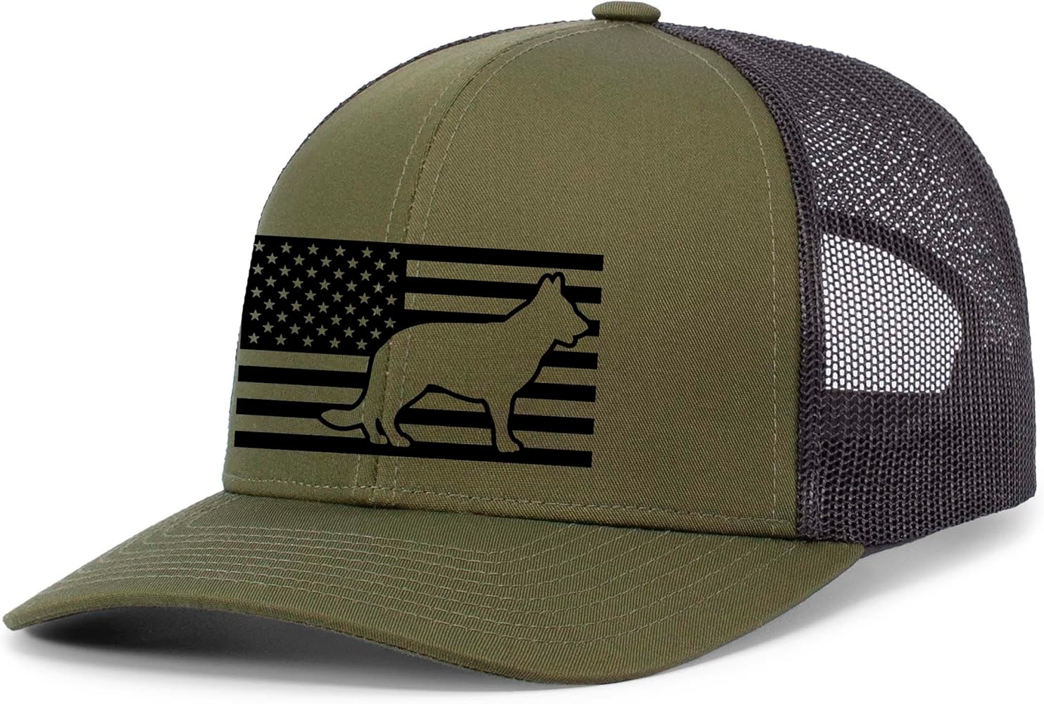 Heritage Pride German Shepherd American Flag Embroidered Mesh Back Trucker Hat