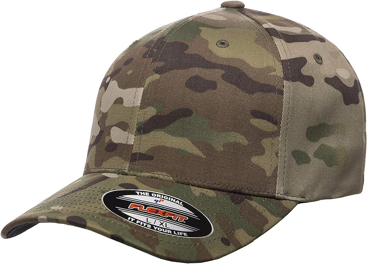 Flexfit Multicam 6 Panel Baseball Cap Officially Licensed Multi-Cam 2 Patterns Black Camo or Green Camo (XXL Fitted (7 5/8" - 8"), Green Multicam)