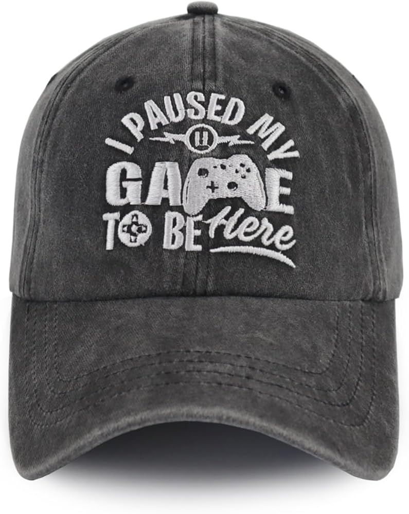 Gaming Hats for Men Women, Funny Video Game Party Decorations Stuff, Birthday Gamer Gifts for Gamers Boys Son Grandson Boyfriend, Adjustable Washed Cotton I Paused My Game To Be Here Baseball Cap