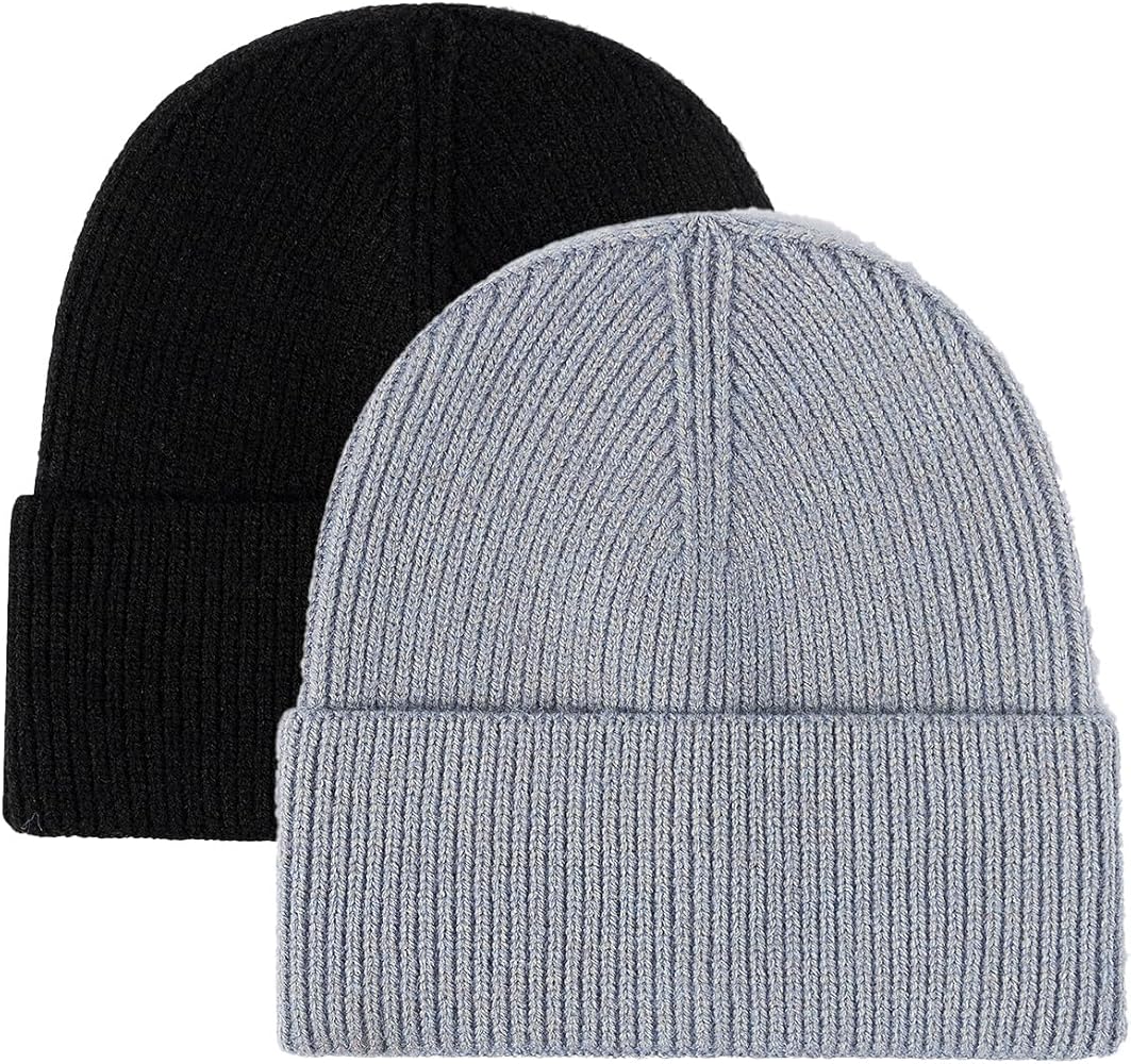 Mommy Jennie 2 Pack Men's Unisex Winter Beanie Hat Rib Knit Cuffed Women Cap