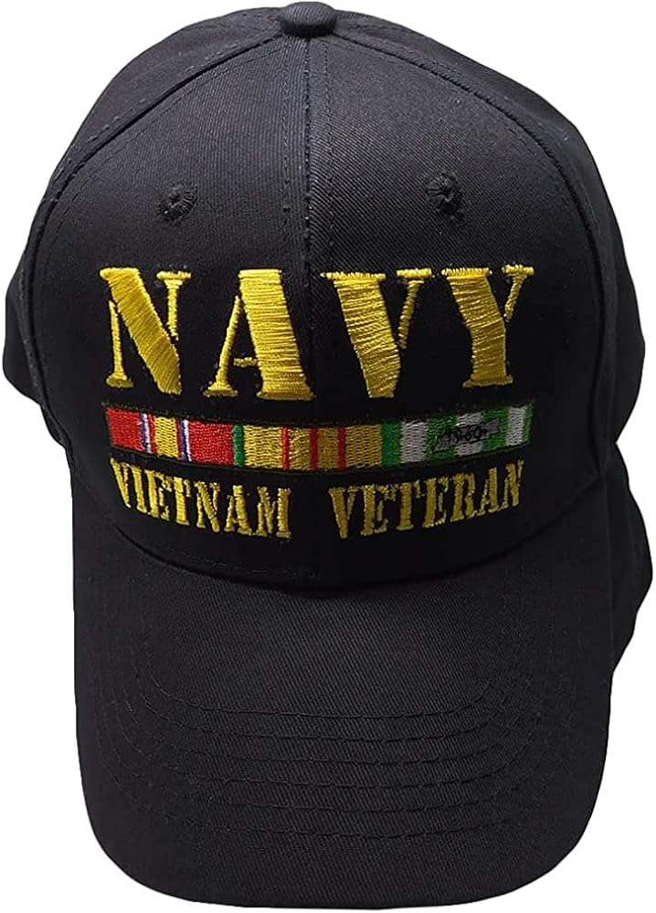 Flakita's Novelties Navy Vietnam Veteran Ribbon Black Cotton Adjustable Embroidered Baseball Hat Cap