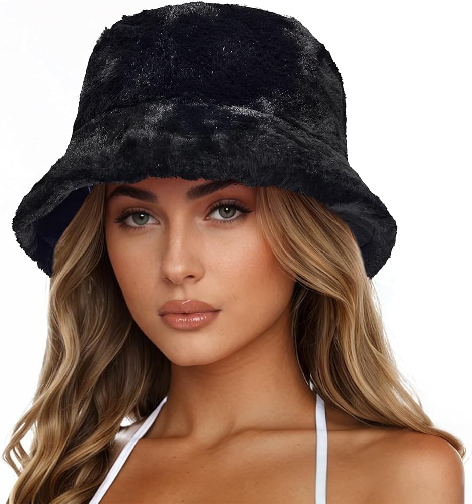 Century Star Fuzzy Bucket Hat for Women Winter Warm Furry Fur Fluffy Fisherman Cap Men Faux Fur Soft Cute Bucket Hat