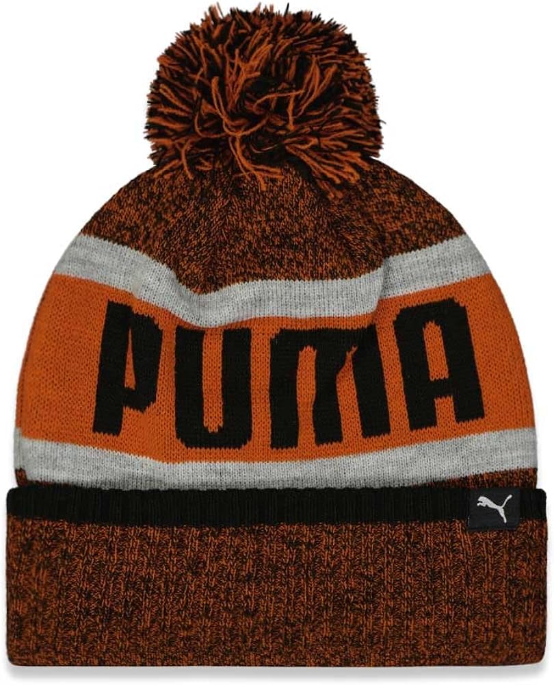 Puma Unisex Adult Bedford Cuff Pom Beanie, Orange/Black