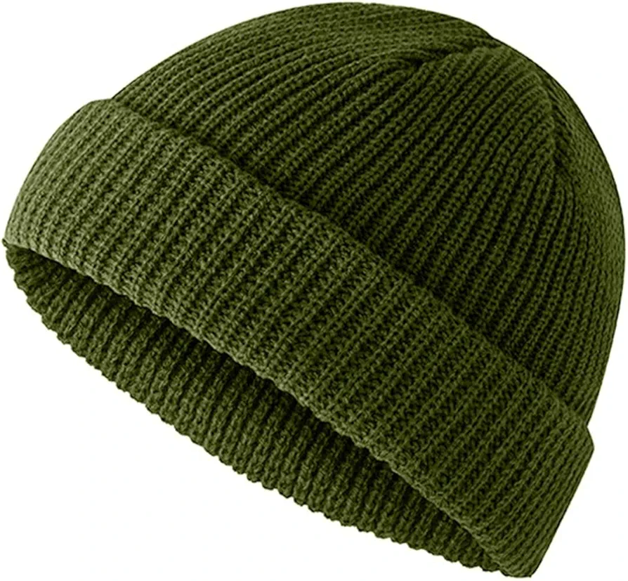 SHUBIAO Solid Color Warm Knitted Brimless Hat Men Beanies Winter Autumn Hip Hop Skullcap Street Men Beanie Unisex Melon Cap Women Male (Color : Green, Size : One Size)