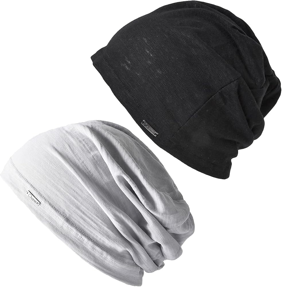 CHARM Cotton and Linen Slouchy Beanies - Mens Lightweight Summer Beanie Womens Saggy Cap Chemo Slouch Hat Set