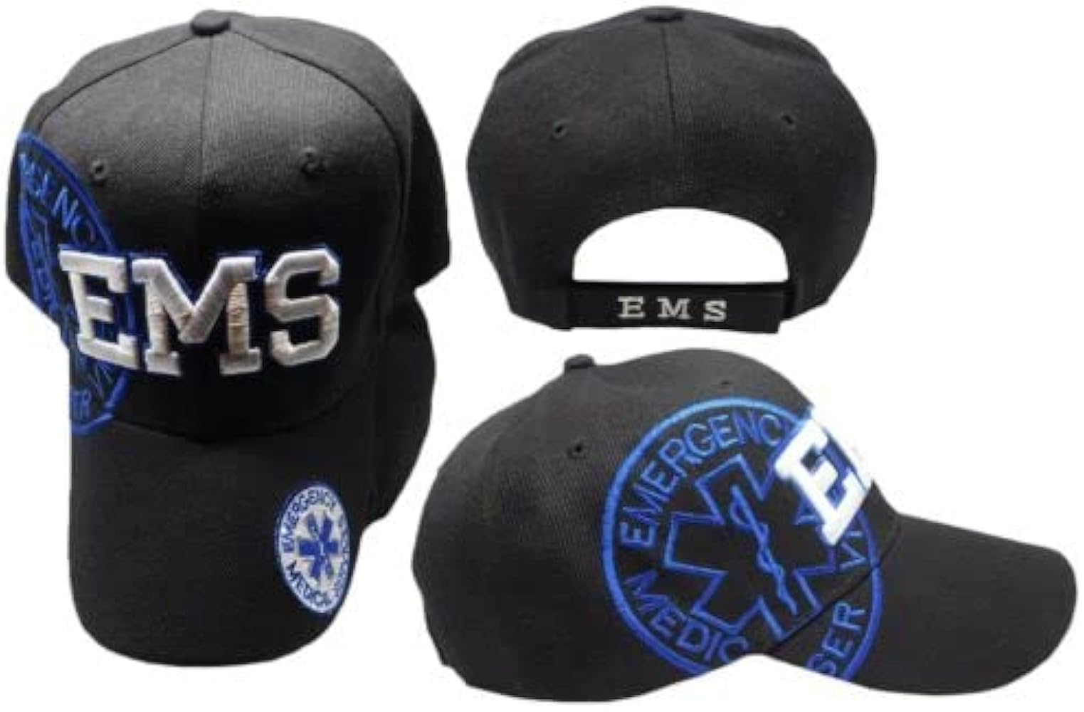 Trade Winds Embroidered Black EMS Emergency Medical Service Royal Blue Shadow Cap Hat