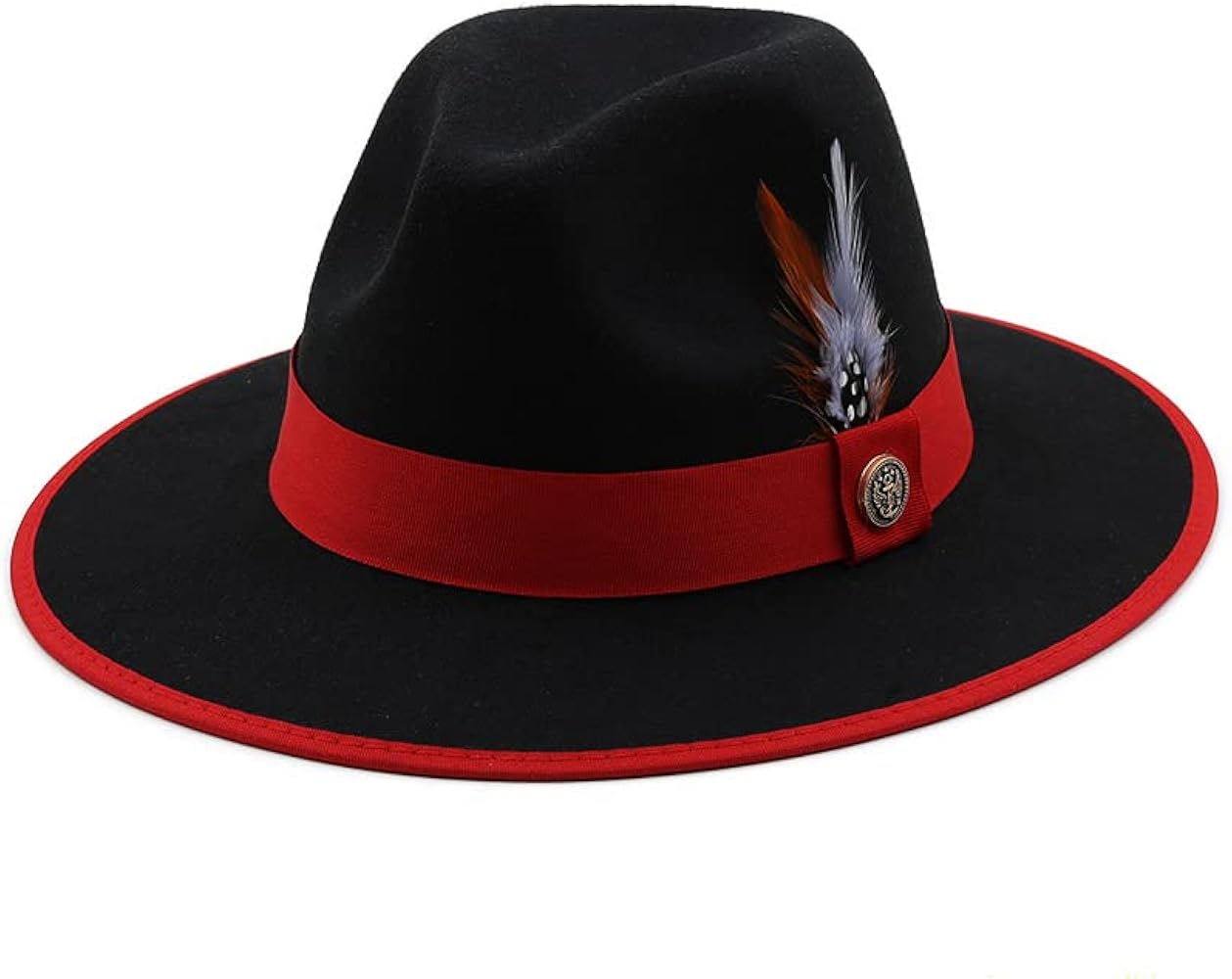 Unisex Fashion Feather Decor Wool Fedora Cap, Wide Brim Winter Gangster Gentleman’s Hat Jazz Hat