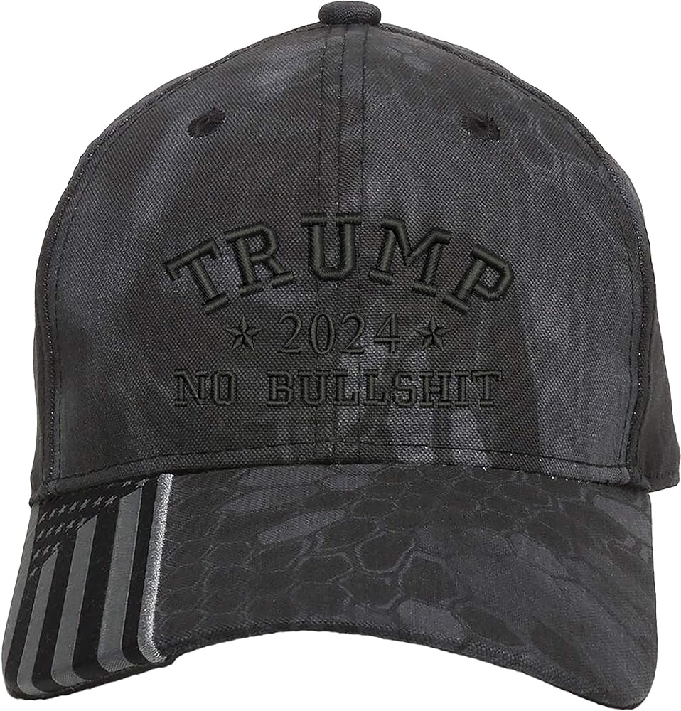 Trump 2024 1Color No Bullshit Embroidered Structured Adjustable One Size Fits All US Flag on Bill Hat