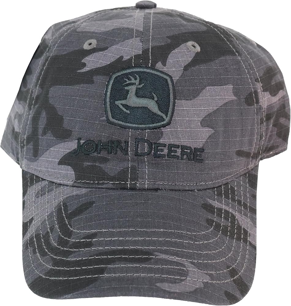 John Deere Mens Storm Camo Print Logo Hat Baseball Cap Gray