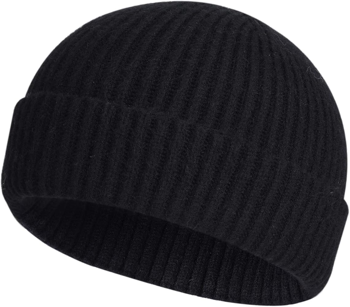 ROYBENS Swag Wool Knit Cuff Short Fisherman Beanie for Men Women, Winter Warm Hats