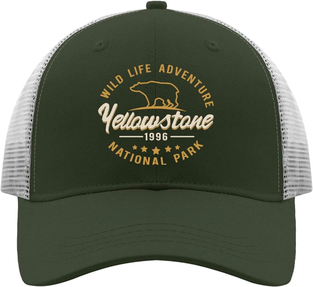 Mens Baseball Cap Black Snapback Hats for Men Trucker Hat Funny Yellowstone National Park Adjustable Mesh Snapback Cap