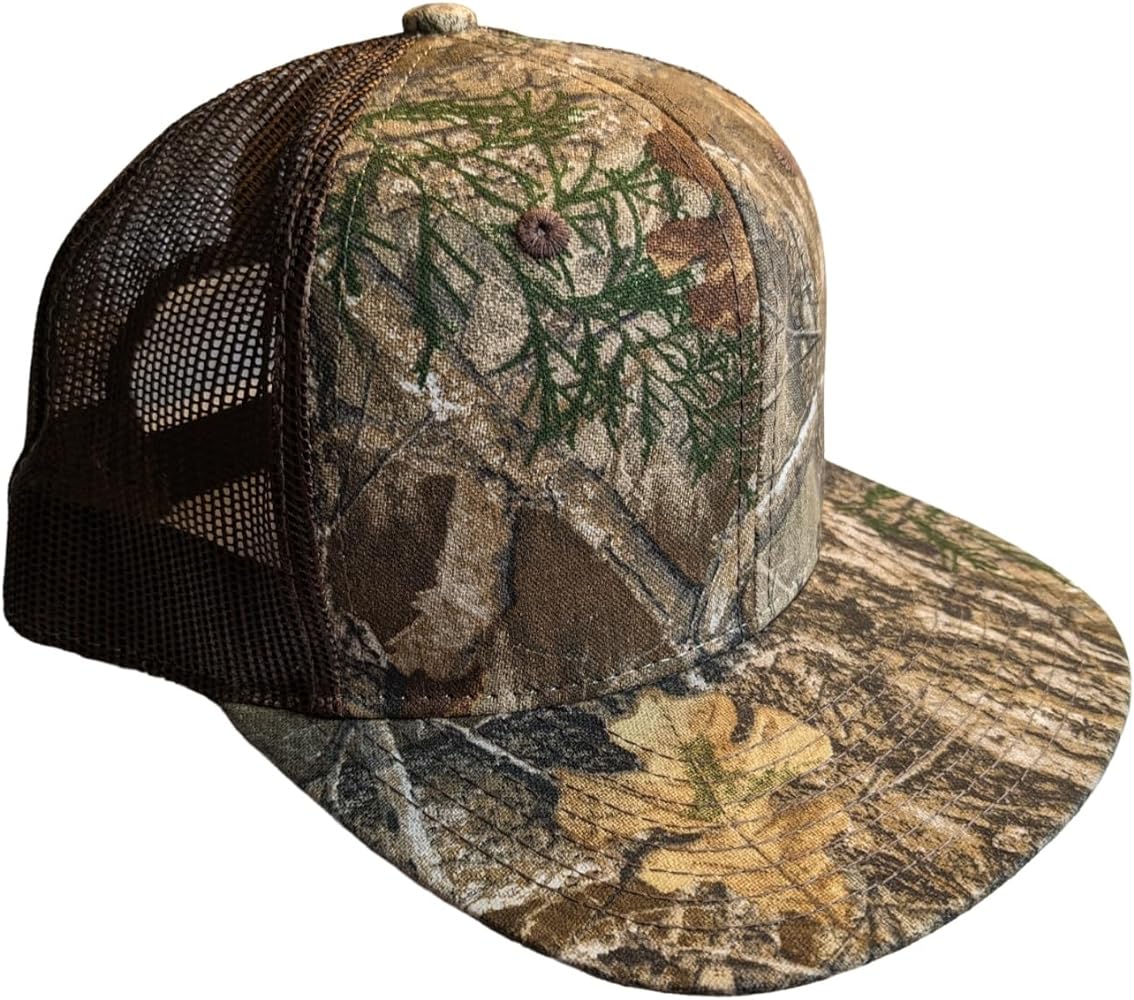 Realtree Camo Mesh Flat Hunting Classic Trucker Cap Hat - RT Edge - Snapback High Crown Sweatband 6 Panel Bendable Bill Wear Flat or Curved