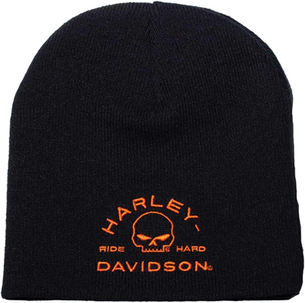 Harley-Davidson Men's Embroidered Zone Willie G Skull Acrylic Beanie Hat - Black