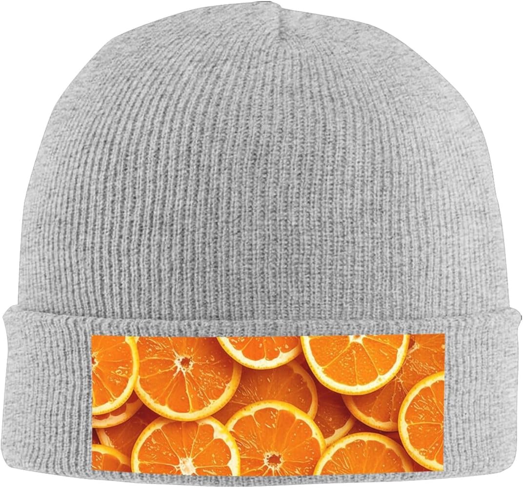 Slouchy Beanie Hats for Women Men Knit Beanies Cuffed Skull Cap Orange Slices Winter Ski Hat