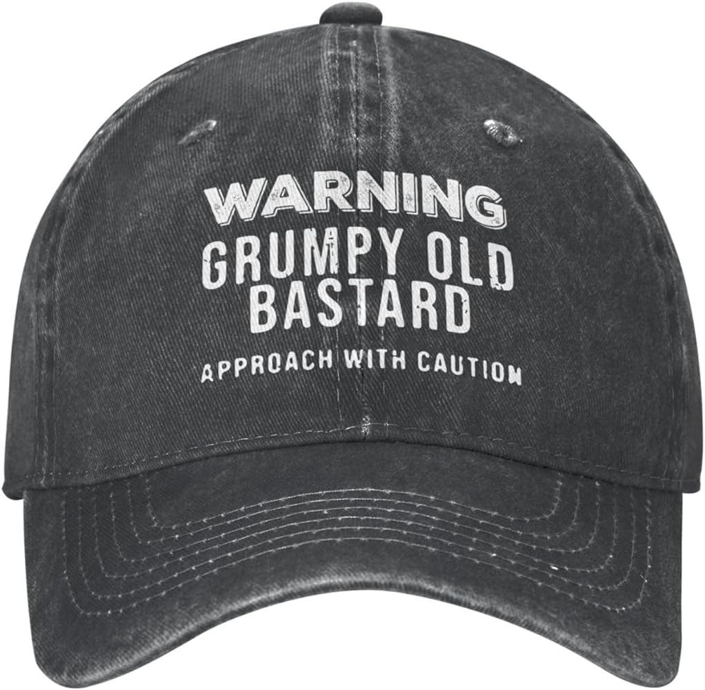 Funny Hat Warning Grumpys Old Bastards Approachs with Caution Cap for Men Baseball Cap Adjustable Caps