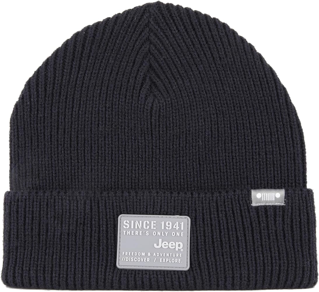 Jeep 1941 There's Only One Rubber Patch Logo Dark Blue Knit Beanie with Cuff Hat