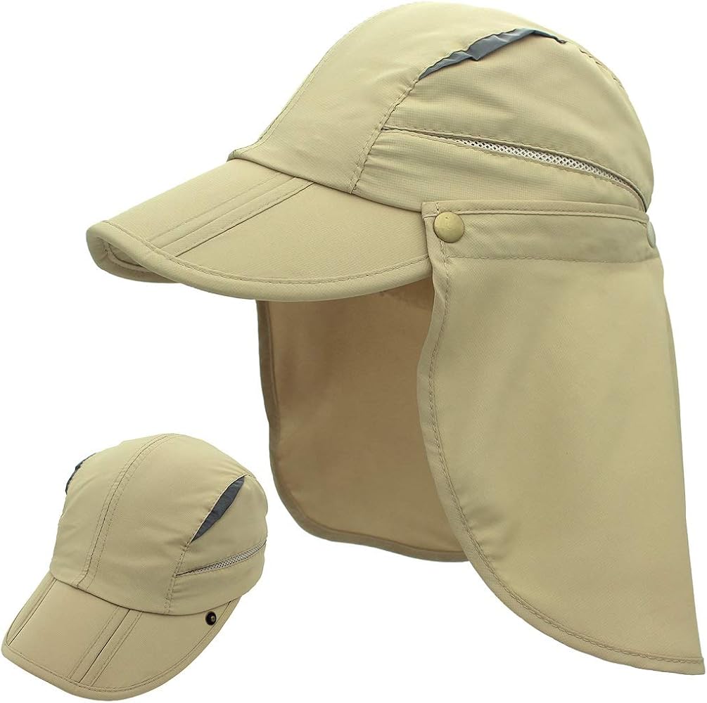 LLmoway Men Women Safari Fishing Sun Cap with Removable Neck Flap Quick Dry Hats