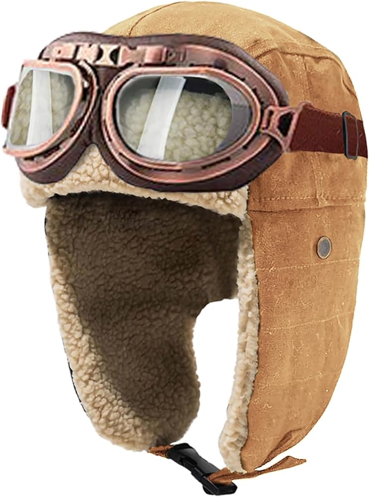 Peicees Vintage Aviator Hat and Goggles Costume Accessories Fur Ear Flaps Trooper Trapper Pilot Cap for Men Women