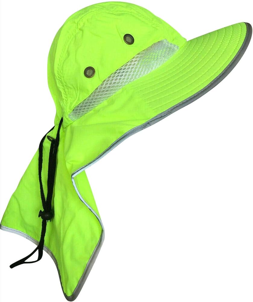 Men High Visibility Sun Hat with Neck Flap Wide Brim Boonie Hat Bucket Cap Packable Adjustable