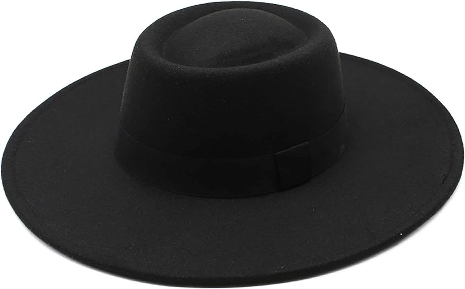 Wide Brim Panama Fedora Hat - Warm Felt Flat Top Pork Pie Cap for Women Men (Size:M/L)