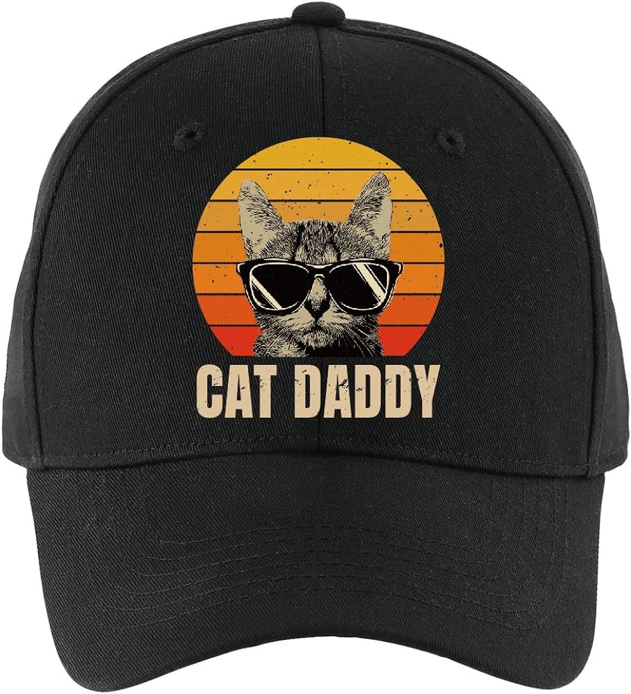 Cat Daddy Fun Baseball Cap, Vintage Adjustable Cotton Cap, Funny Retirement Gift for Man Woman Cat Lovers, Christmas Anniversary Birthday Gifts for Cat Dad Cat Mom Black