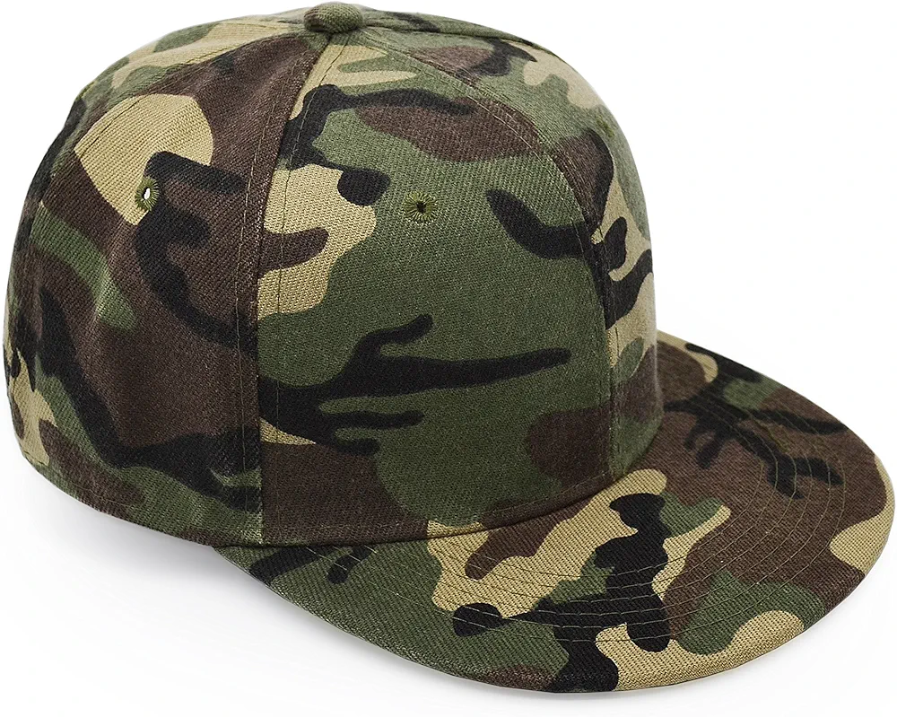 UltraKey Flat Brim Cap, Army Military Camo Baseball Cap Camouflage Hip Hop Flat Bill Plain Snapback Hats