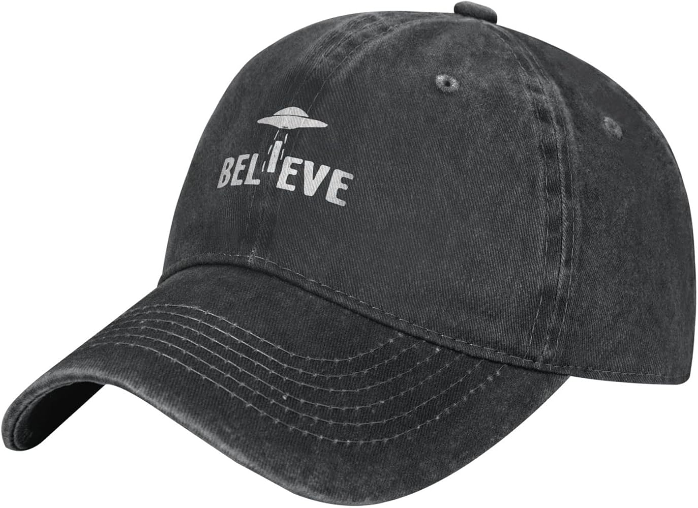 Cotton Baseball Cap Belive-Letters-Alien-UFO Dad Hat Adjustable Polo Trucker Unisex Style Headwear Black