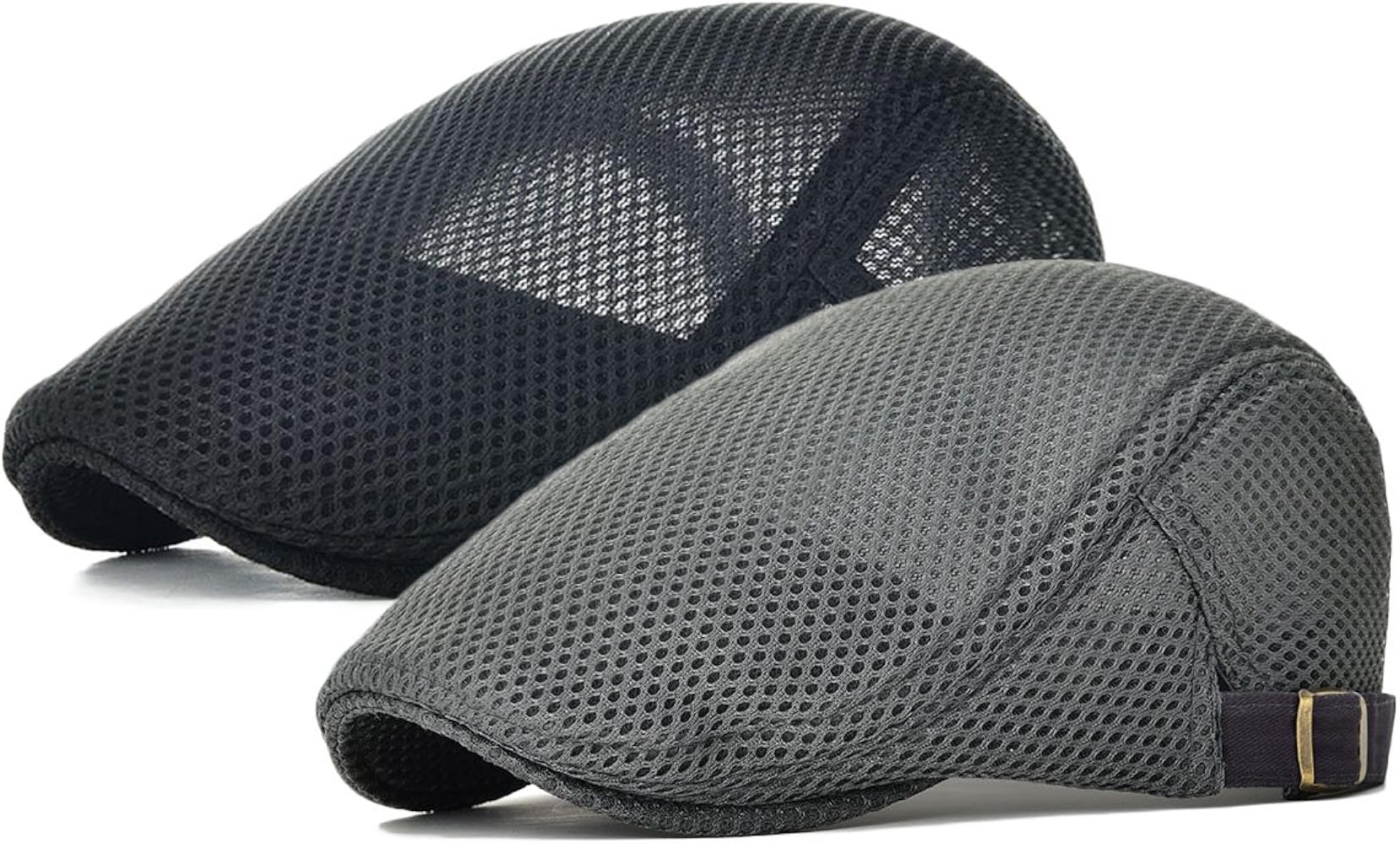 2 Pack Men's Mesh Cap Breathable Summer Newsboy Hat Adjustable Duckbill Ivy Gatsby Cabbie Driving Hat