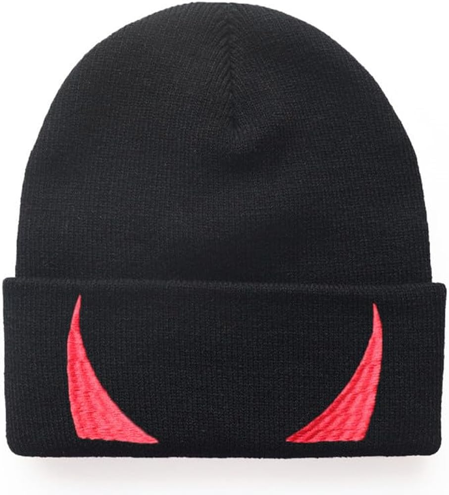 Y2K Horns Embroidery Knitted Hat Skull Cap Winter Warm Acrylic Halloween Beanie for Men Women