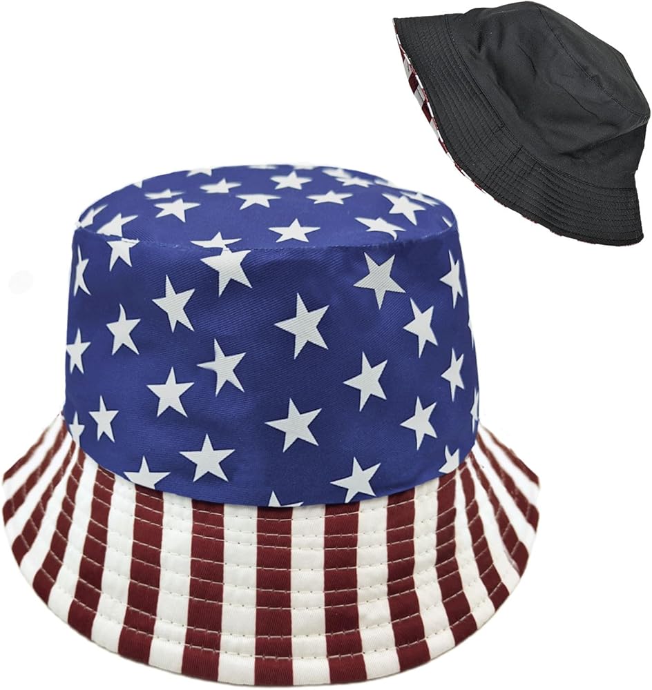 American Flag Hat, 4th of July Hats Bucket Sun Hats for Women Men White Blue Red Hats Trendy Beach Cap