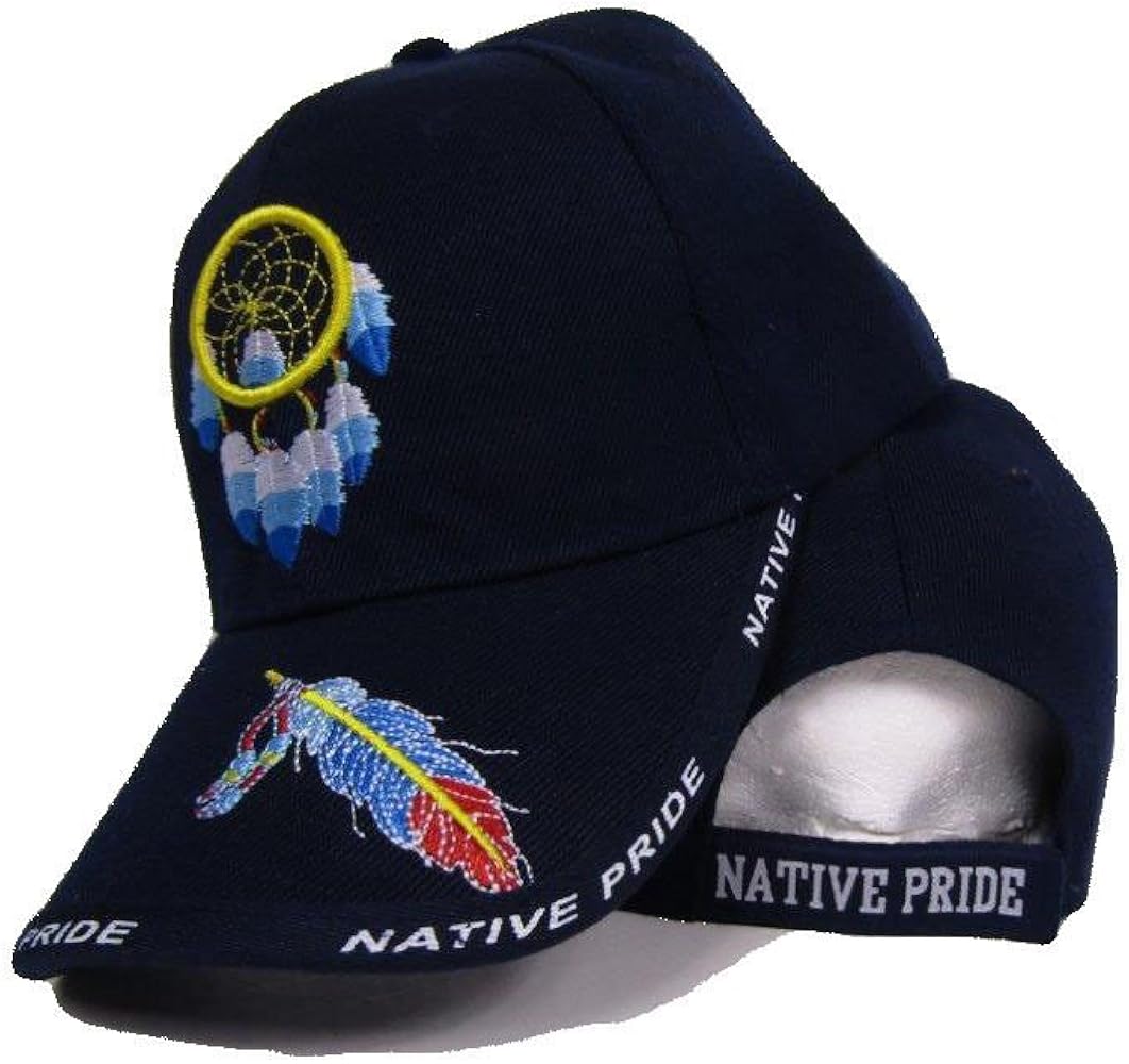 Native Pride Dream Catcher Feather Indian Blue Embroidered Ball Cap Hat (RAM)