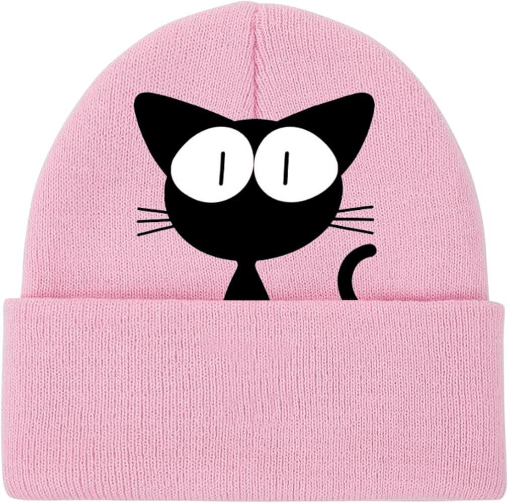 JILANI HANDICRAFT- Multicolor Cute Cat Embroidered Beanie Animal Knitted Hats - Purfect Winter Hat for Cat Lovers