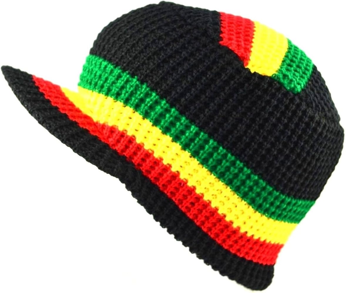 MM Rasta Visor Beanie Skull Cap Stripe Jamaica Reggae Black