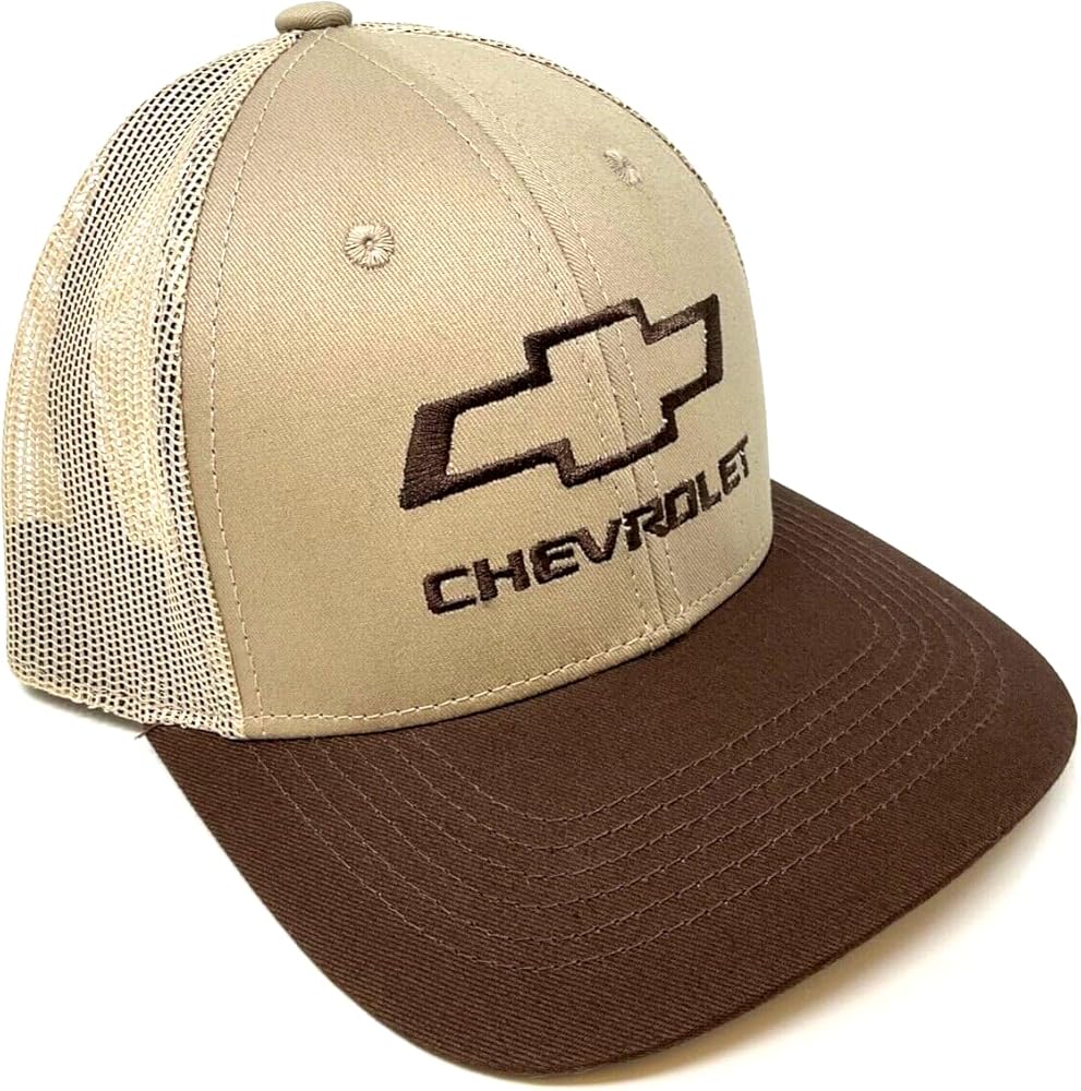 Chevy Beige Brown Curved Bill Adjustable Mesh Trucker Hat