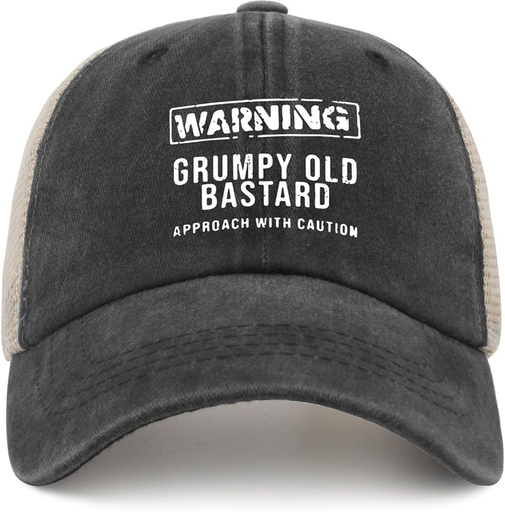 Funny Hat Warning Grumpys Old Bastards Approachs with Caution Cap for Men Baseball Cap Adjustable Caps