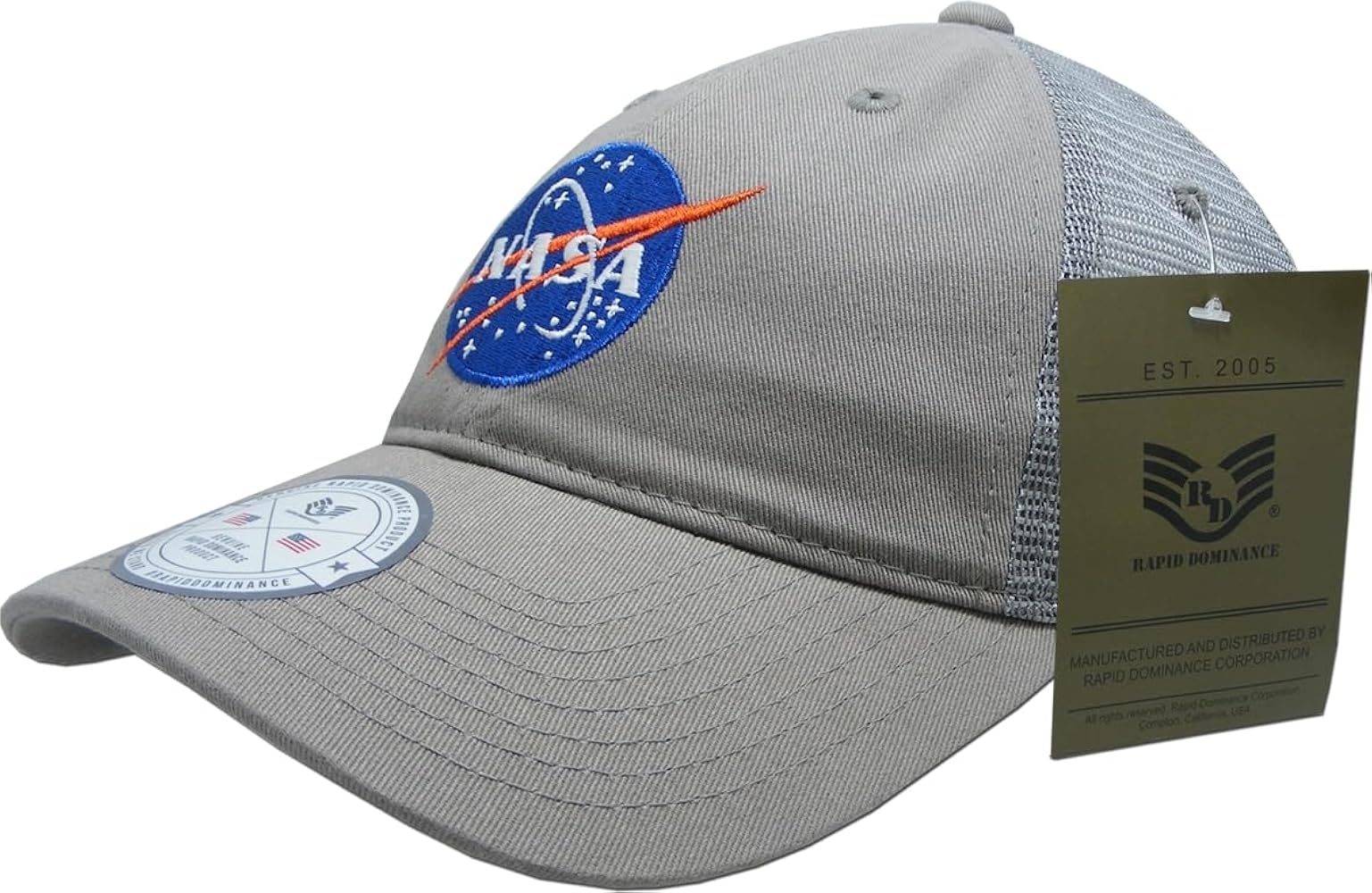 Rapid Dominance Standard NASA Relaxed Trucker Cap, Grey, One Size