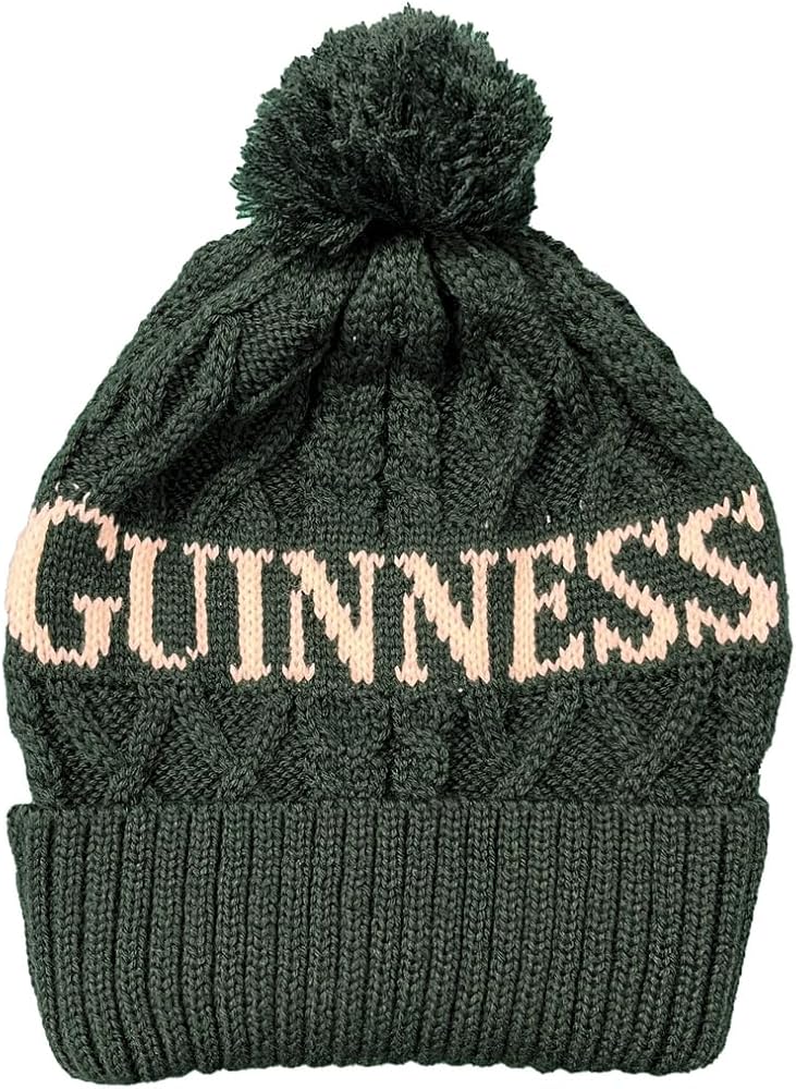 Moss Green Knitted Cable Bobble Hat Guiness Cap for Men and Women 100% Acrylic