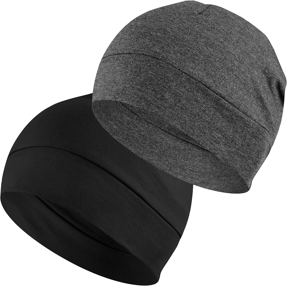 Headshion Cotton Skull Caps for Men Women,2-Pack Lightweight Beanie Sleep Hats Breathable Helmet Liner