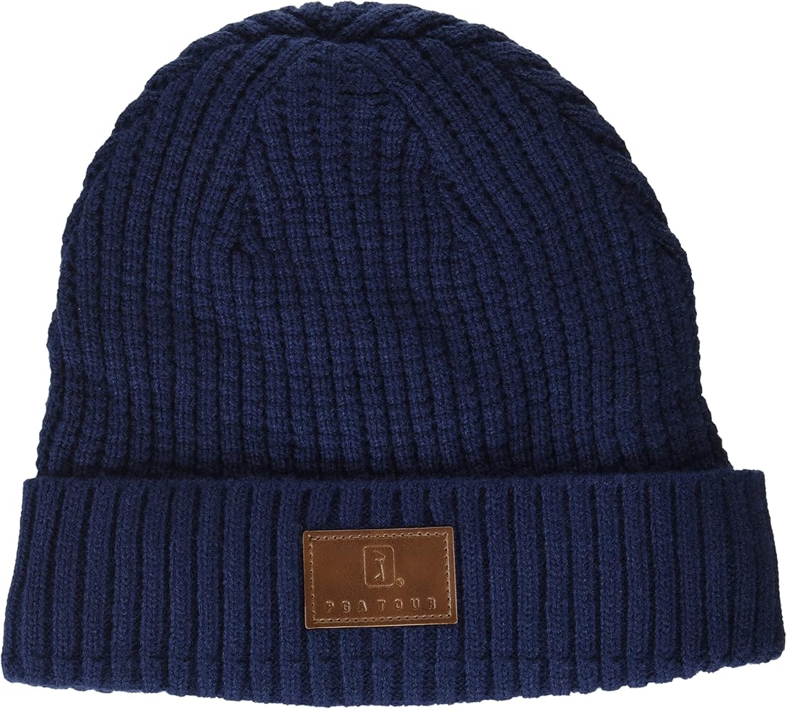 PGA TOUR Men’s Waffle Knit Beanie, Cuffed and Stretch Golf Beanie