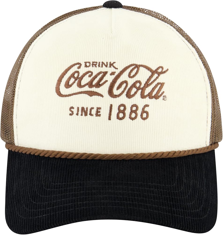 Coca Cola Trucker Hat, Corduroy Adjustable Snapback Baseball Cap with Curved Brim, Multi, One Size