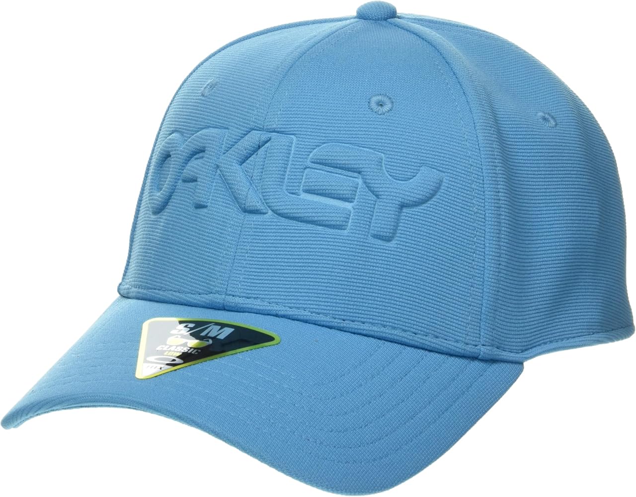 Oakley Men's 6 Panel Stretch Hat Embossed, Bright Blue/Blackout, Large