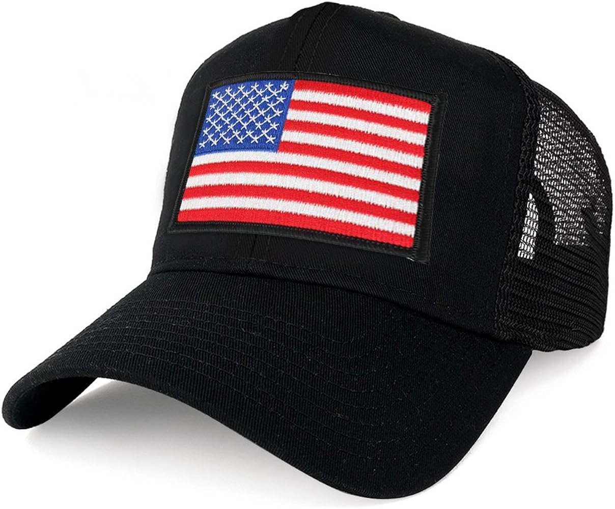 XXL Oversize White Black Border USA Flag Patch Mesh Back Trucker Baseball Cap